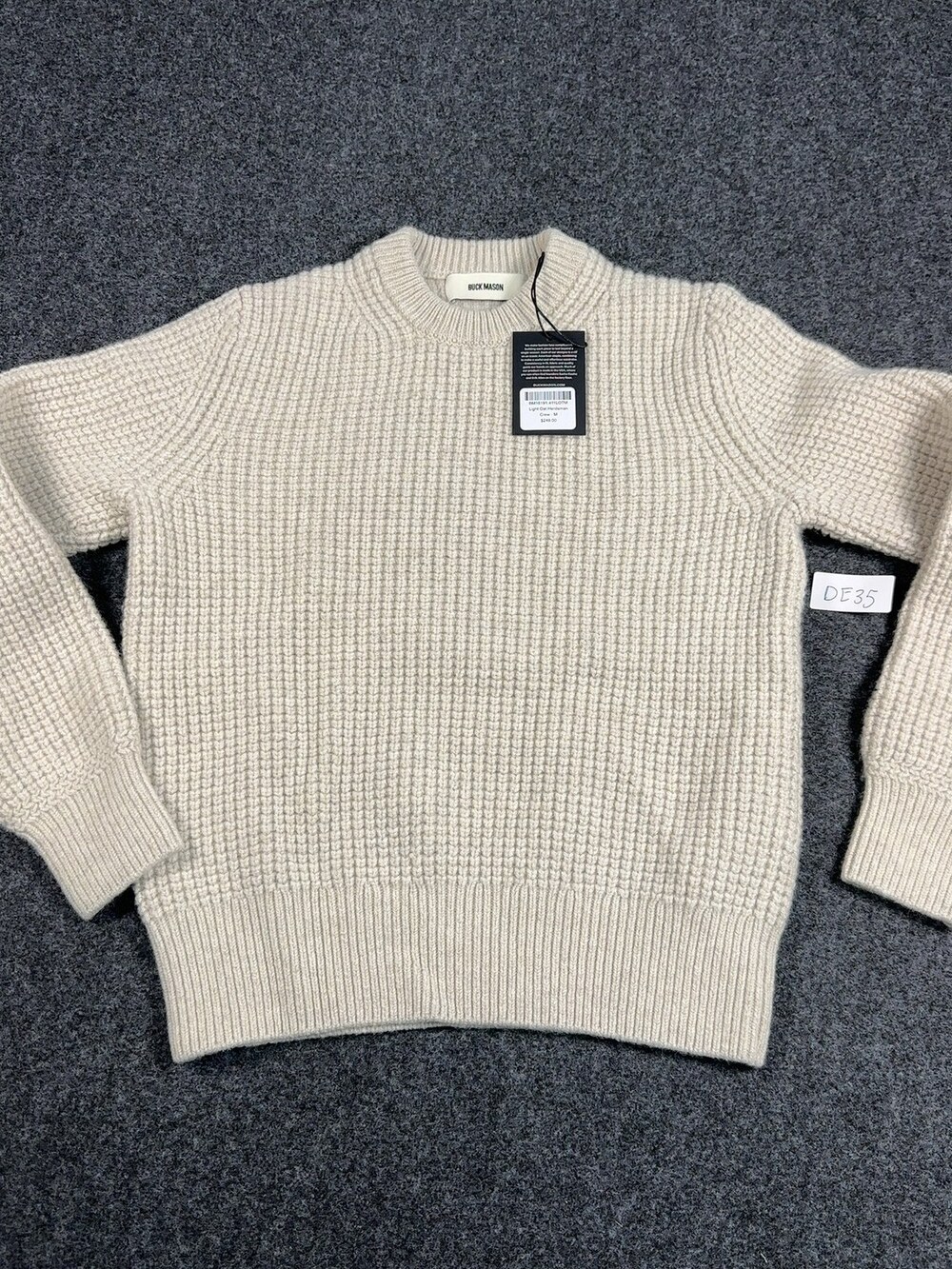 Buck Mason Sweater Herdsman Crew Merino Wool Light Oat Sz Medium MSRP$248 [DE35]